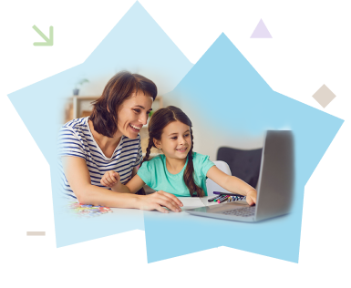 Mother and four-year-old daughter play online maths games together 